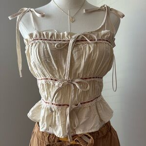 Ruched Tie Front Peplum Tank w/ Bow Details